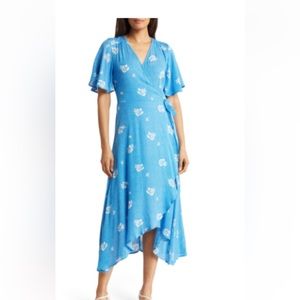 NWT blue floral wrap dress